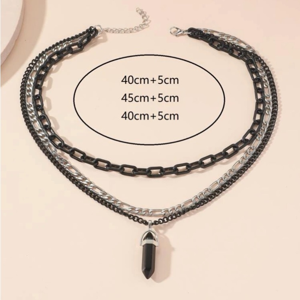 Multilayer Black Metal Chain Stone Snake Pendant Necklace - Picture 4 of 4